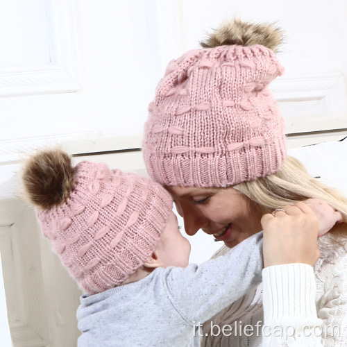 Cappello a maglia acrilica di mamma e bambino